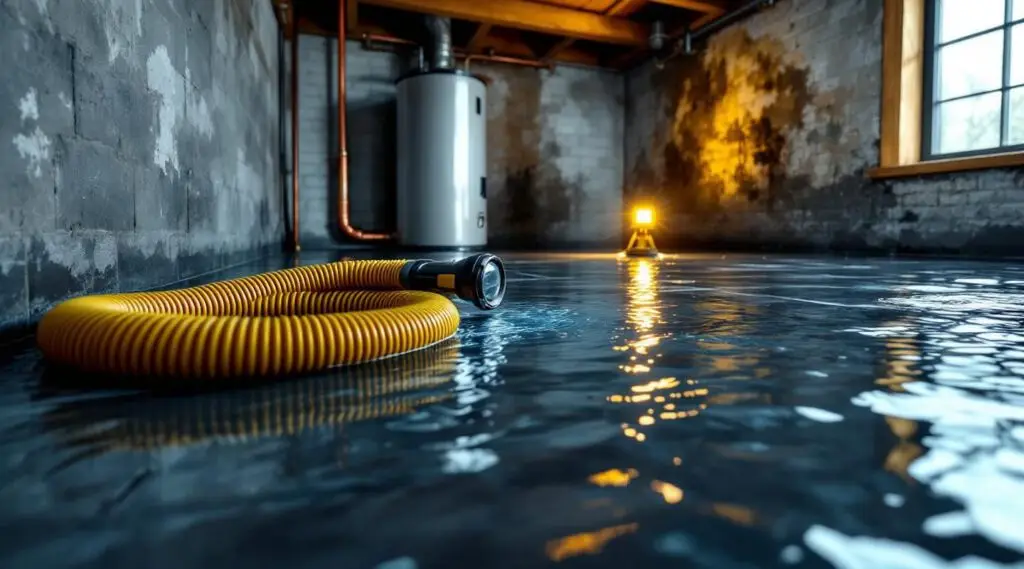 Professional water restoration technician using a heavy-duty extractor in a Cincinnati home during an emergency flood.