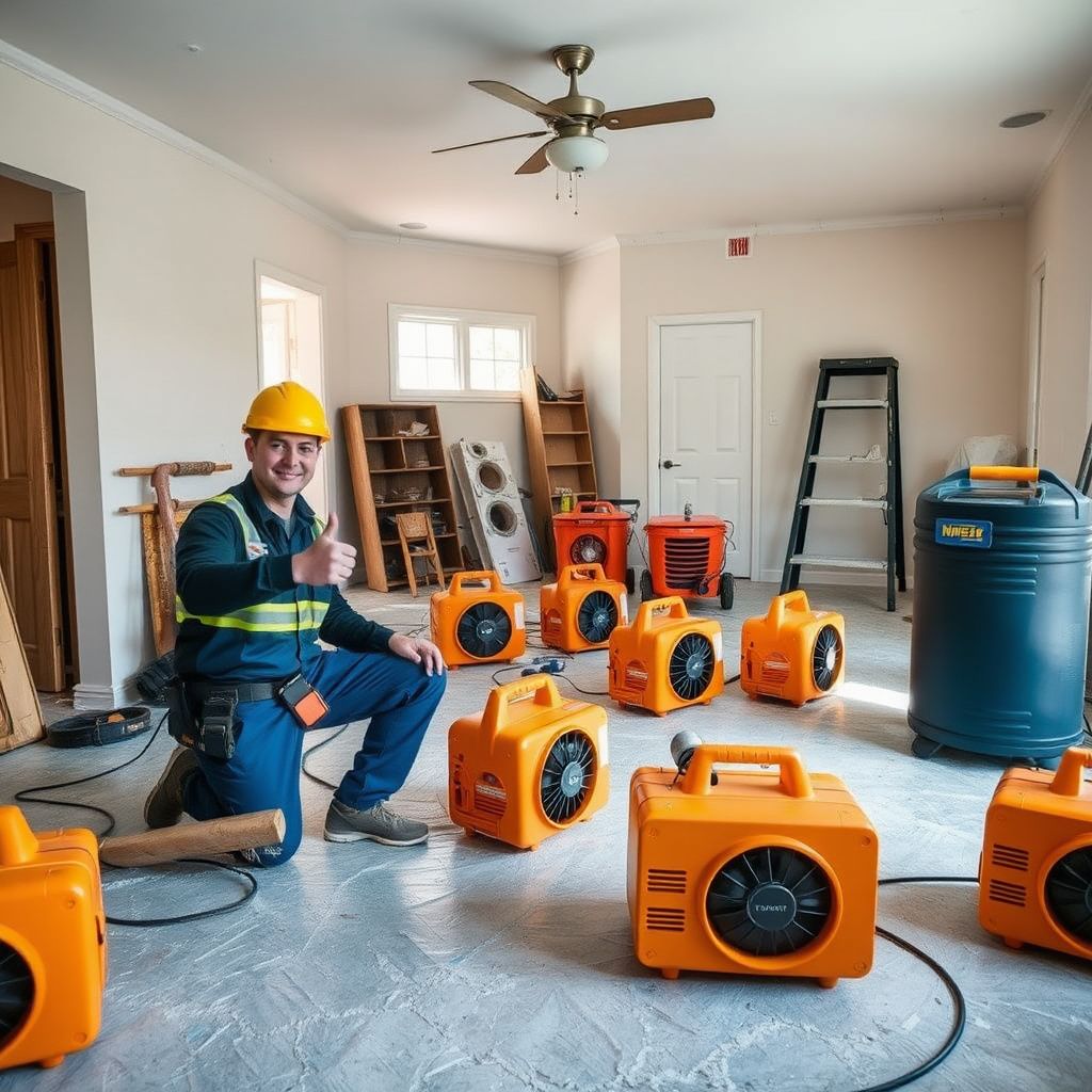 A restoration professional using a thermal imaging camera to detect moisture behind a wall in a Cincinnati home.
