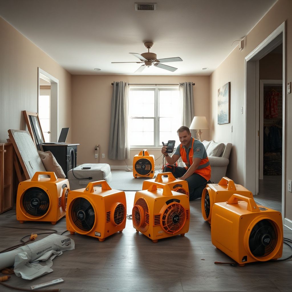 A restoration technician using a professional thermal imaging camera to detect hidden moisture behind a Loveland home's drywall.