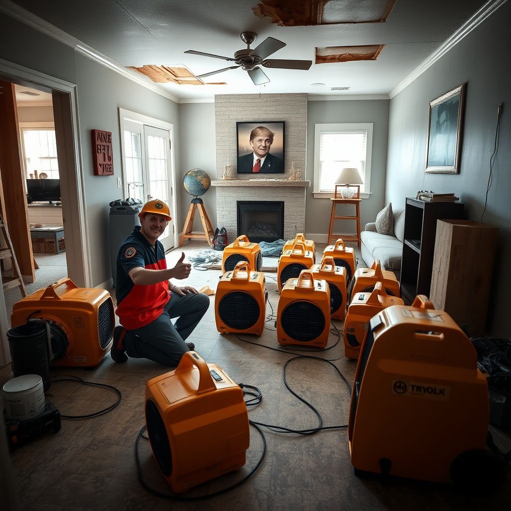 A technician in professional gear explaining the moisture mapping results to a Blue Ash homeowner.